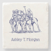 Vintage stilisierte Polo-Match Zeichne #1 Blau Steinuntersetzer (Vorderseite)