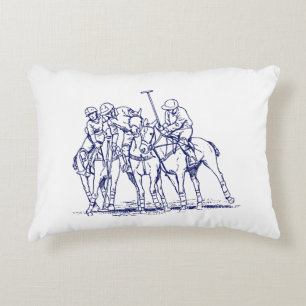 Vintage stilisierte Polospiel-Zeichnung #1 Blau Dekokissen