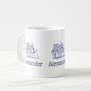 Vintage stilisierte Polospiel-Zeichnung #1 Blau Kaffeetasse