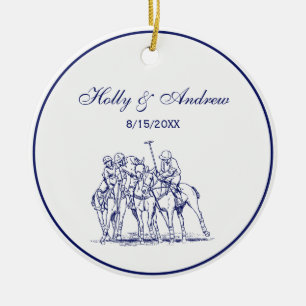 Vintage stilisierte Polospiel-Zeichnung #1 Blau Keramik Ornament