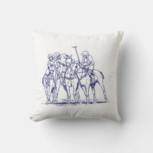 Vintage stilisierte Polospiel-Zeichnung #1 Blau Kissen
