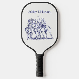 Vintage stilisierte Polospiel-Zeichnung #1 Blau Pickleball Schläger