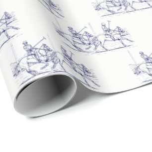 Vintage stilisierte Polospiel-Zeichnung #2 Blau Geschenkpapier