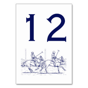 Vintage stilisierte Polospiel-Zeichnung #2 Blau Tischnummer