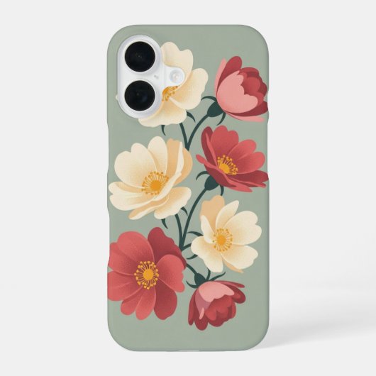 Vintage stilisierte Wildrosen iPhone 16 Hülle (Rückseite)