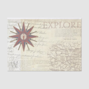 Vintage Stilkarte mit Compass Seidenpapier