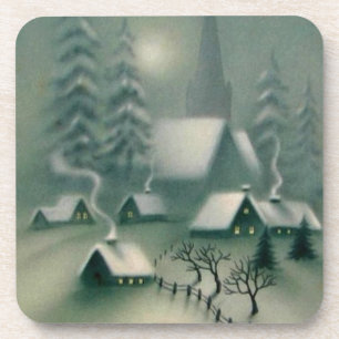 Vintage Stille Nacht Weihnachts Winter Szene Untersetzer