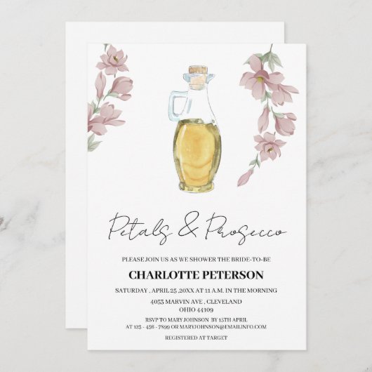 Vintage Stilleder und Prosecco-Brautparty Einladung (Vorne/Hinten)