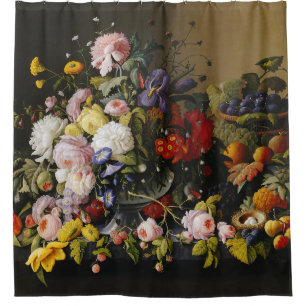 Vintage Stillleben Blume und Früchte Duschvorhang