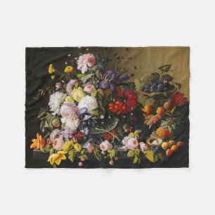 Vintage Stillleben Blume und Früchte Fleecedecke