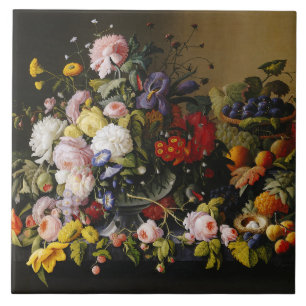 Vintage Stillleben Blume und Früchte Fliese