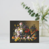 Vintage Stillleben Blume und Früchte Postkarte (Stehend Vorderseite)
