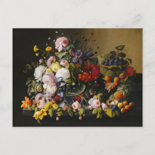Vintage Stillleben Blume und Früchte Postkarte