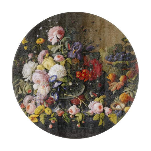 Vintage Stillleben Blume und Früchte Schneidebrett (Vorderseite)