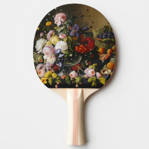 Vintage Stillleben Blume und Früchte Tischtennis Schläger