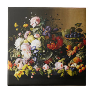 Vintage Stillleben mit Blumen und Früchten von Sev Fliese