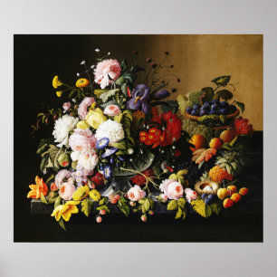 Vintage Stillleben mit Blumen und Früchten von Sev Poster