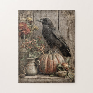 Vintage Stillleben mit Krähe und Kürbis Puzzle