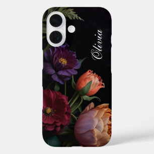 Vintage stimmungsvolle dunkle florale Boho-Rosen iPhone 16 Hülle