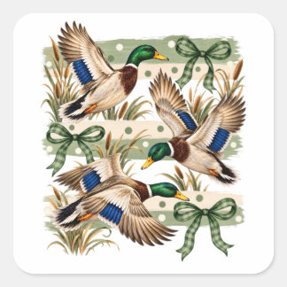 Vintage Stockente fliegende Wasservögel Preppy Quadratischer Aufkleber