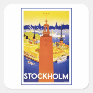 Vintage Stockholm Schweden Quadratischer Aufkleber