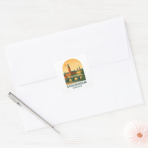 Vintage Stockholm Schweden Reise – Skandinavisch Quadratischer Aufkleber
