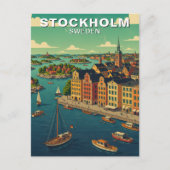 Vintage Stockholm Sweden Waterfront Travel Postkarte (Vorderseite)