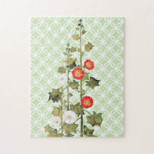 Vintage Stockrosen-Blumen-Kunstpuzzle Puzzle