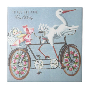 Vintage Storch auf dem Fahrrad für Dich und Dein B Fliese