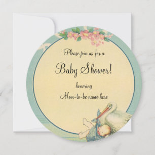 Vintage-Storch Baby Boy Blaues Babydecken-Babypart Einladung