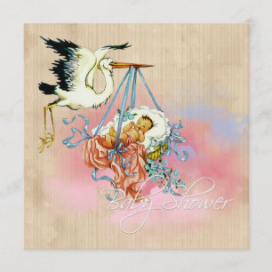 Vintage Storch Baby Boy Shower Einladung