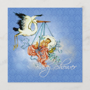 Vintage Storch Baby Boy Shower Einladung