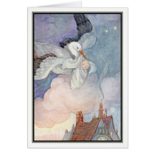 Vintage Storch-Baby-Lieferung durch Anne Anderson