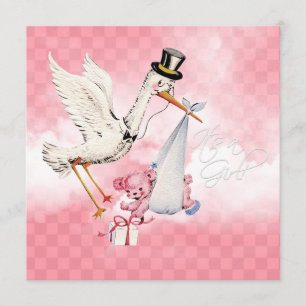 Vintage-Storch-Baby-Mädchen-Shower Einladung