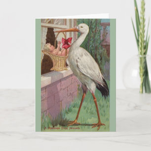 Vintage-Storch-Babylieferung-Grußkarte Karte