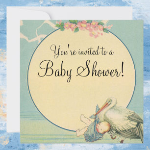 Vintage-Storch-blaue-Decke-Baby-Shower-Einladung Einladung