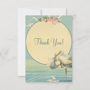 Vintage Storch-blauer Jungen-Baby-Dusche danken Dankeskarte