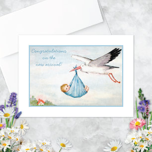 Vintage-Storch Gratulation zur Geburt Karte