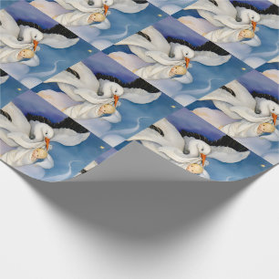 Vintage Storch liefert Baby-Wasserfarbe Geschenkpapier