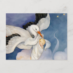 Vintage Storch liefert Baby-Wasserfarbe Postkarte