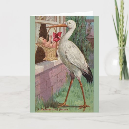 Vintage Stork Baby Grußkarte Karte (Vorderseite)