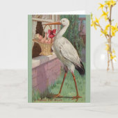Vintage Stork Baby Grußkarte Karte (Gelbe Blume)