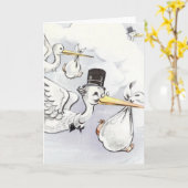 Vintage Stork Baby-Lieferkarte Karte (Gelbe Blume)