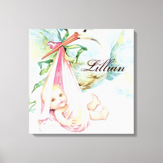 Vintage Stork Pink Kinderzimmer Wand hängen Leinwanddruck (Vorderseite)