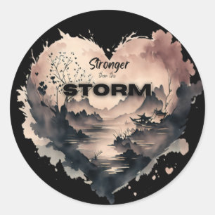 Vintage Stormy Heart Bleib Stark Christlich Runder Aufkleber
