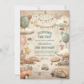 Vintage Storybook Car Two Fast Birthday Einladung (Vorderseite)