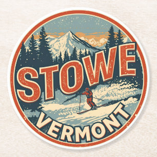 Vintage Stowe, VT Outdoor-Winterwanderwege Skigebi Runder Pappuntersetzer
