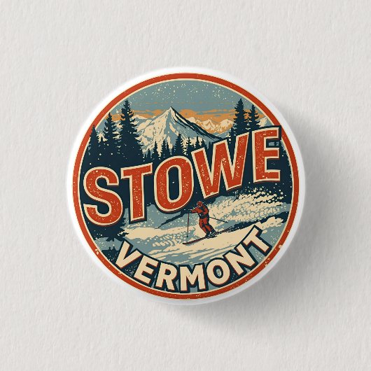 Vintage Stowe, VT Outdoor-Winterwanderwege-Skipist Button (Vorderseite)