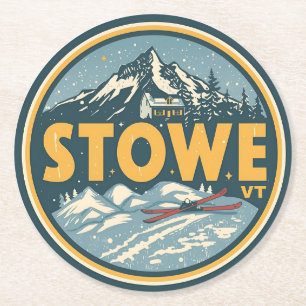 Vintage Stowe, VT Outdoor-Winterwanderwege-Skishop Runder Pappuntersetzer