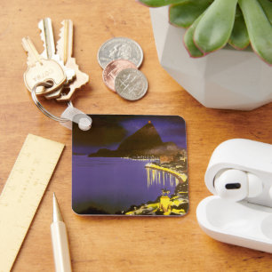 Vintage Strand bei Nacht in Rio De Janeiro, Brasil Schlüsselanhänger